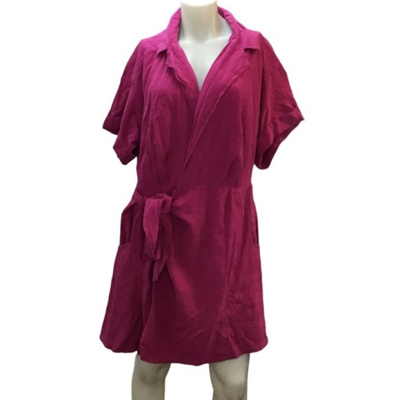 Free People Linen Sensual Safari Red Berry Wrap Dress Size Large NWT Women's - Picture 2 of 10